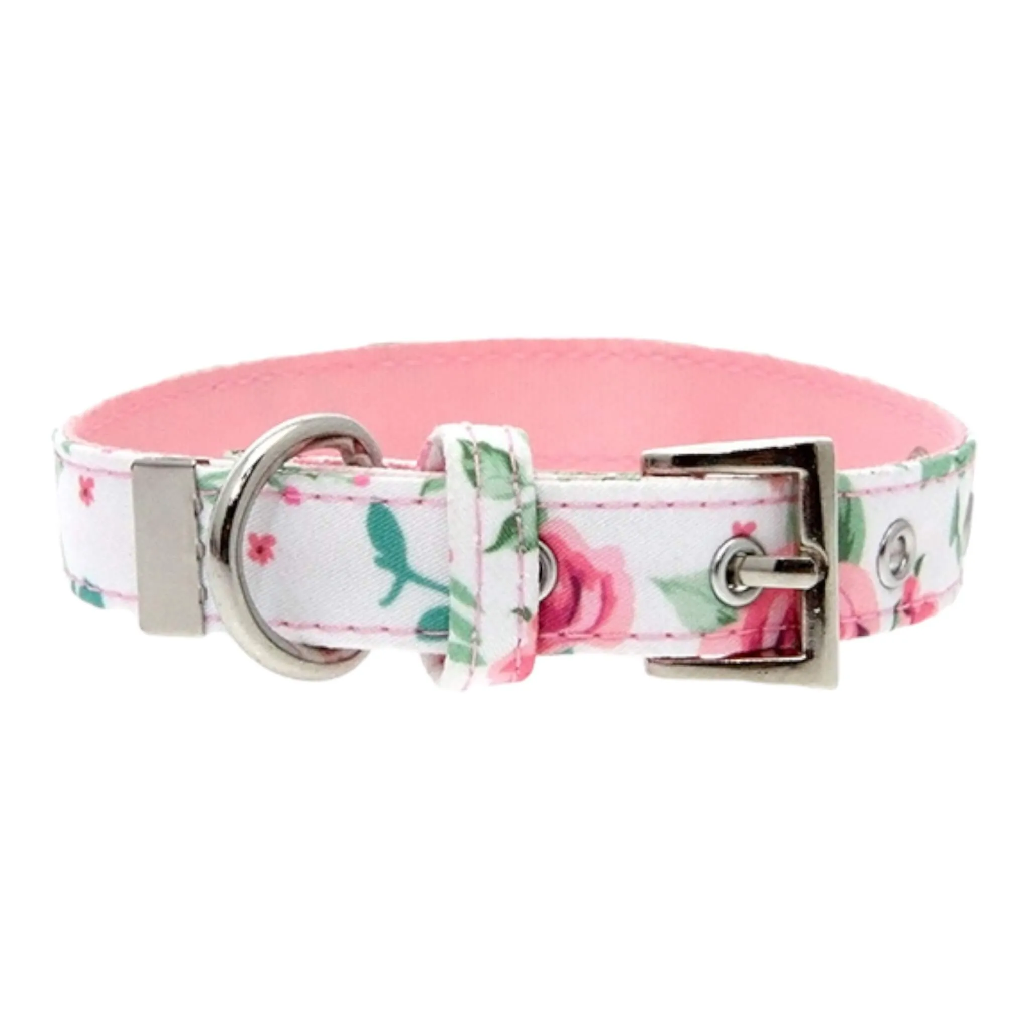 Pink Floral Cascade Fabric Dog Collar