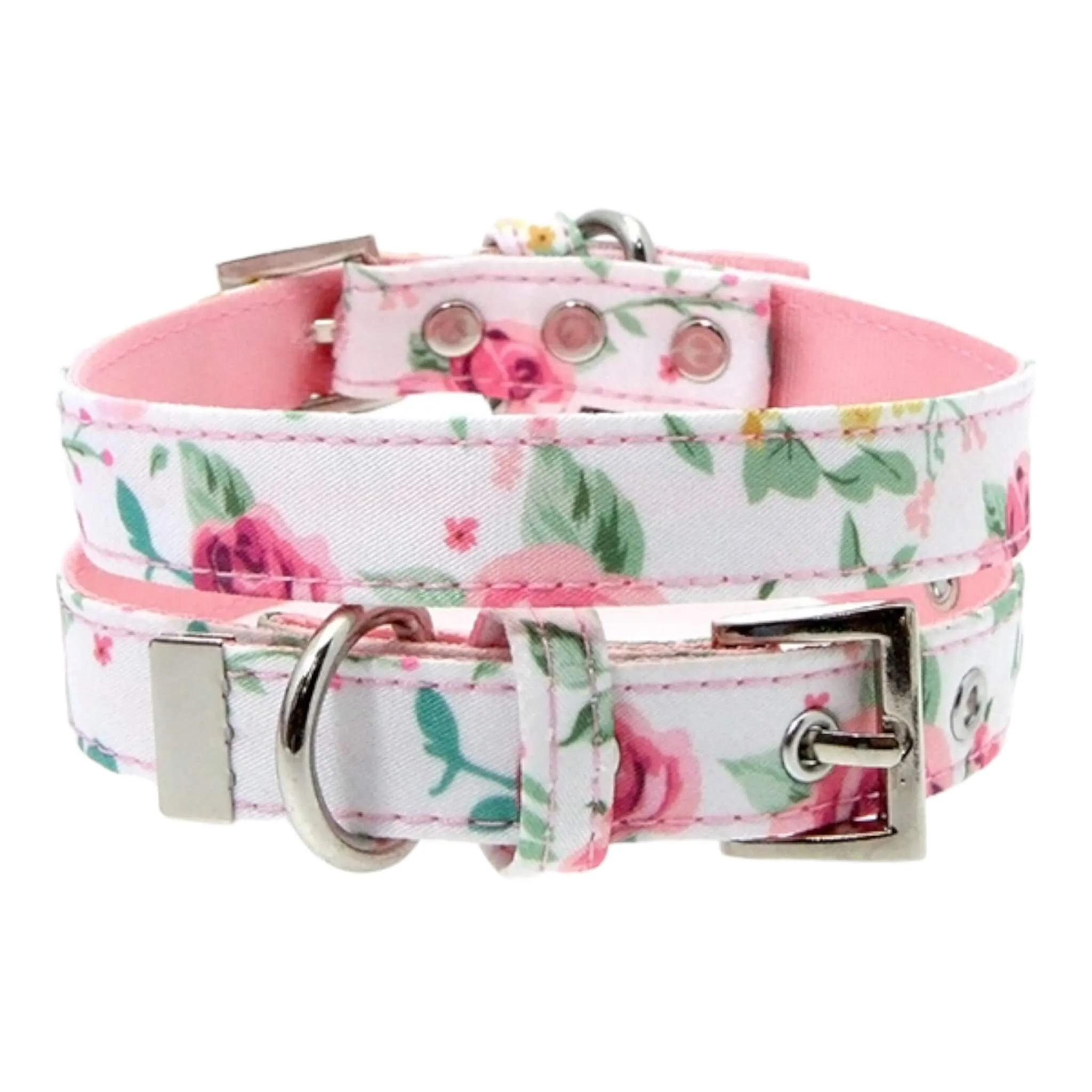 Pink Floral Cascade Fabric Dog Collar