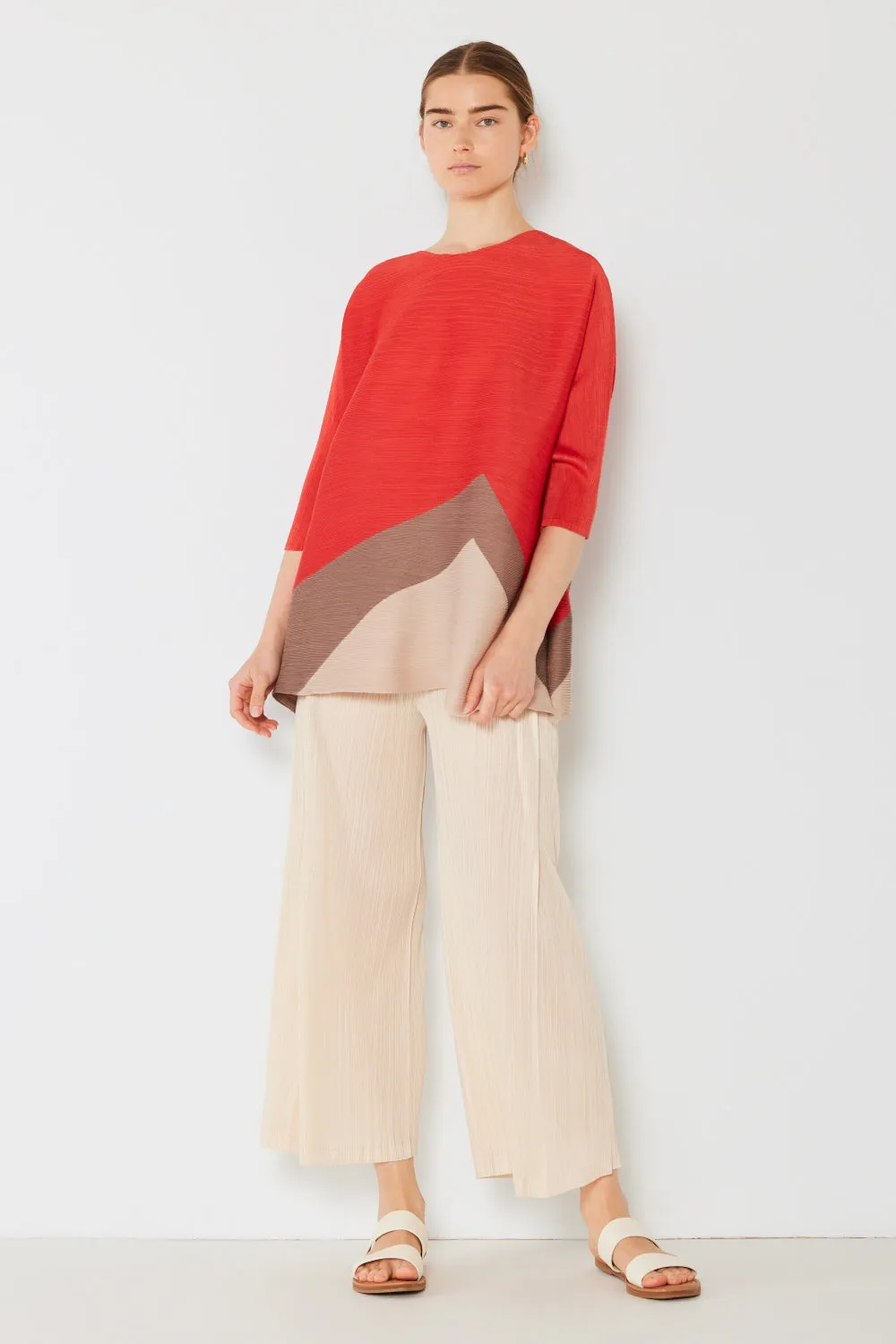 Pleated Horizontal Rib Color Block Top