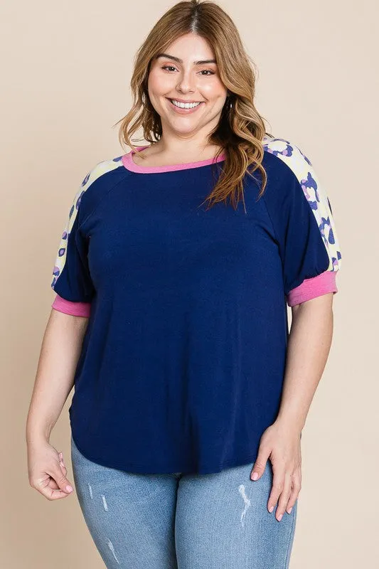 Plus Size Color Block Casual Tunic Top