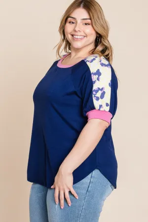 Plus Size Color Block Casual Tunic Top