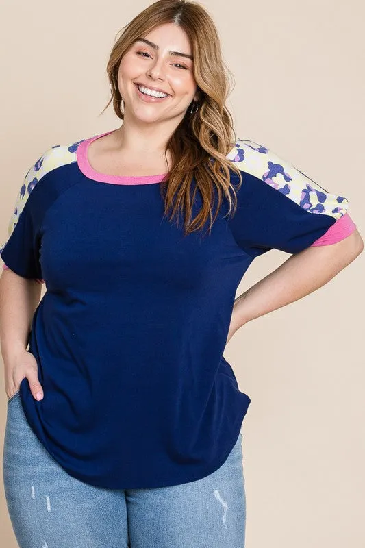 Plus Size Color Block Casual Tunic Top