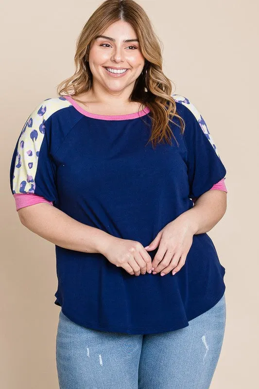 Plus Size Color Block Casual Tunic Top