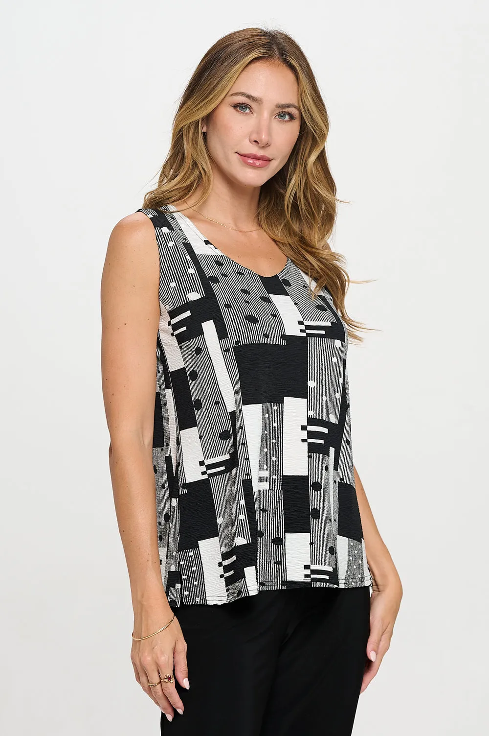 Plus Size Venechia Pleated Print Sleeveless Tank Top-2060VP-TXP1-W462