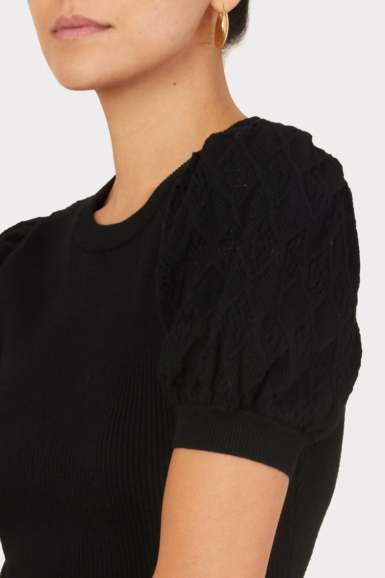 Pointelle Poof Sleeve Ribbed Top