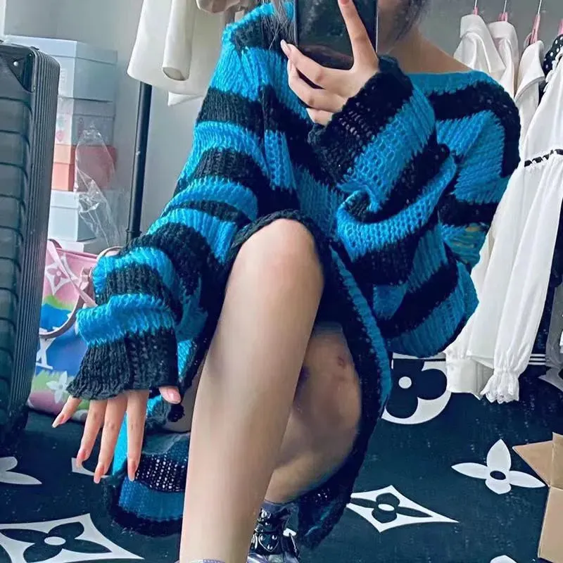 Punk Gothic Long Sweater Summer Women Hollow Out Hole Loose Thin*