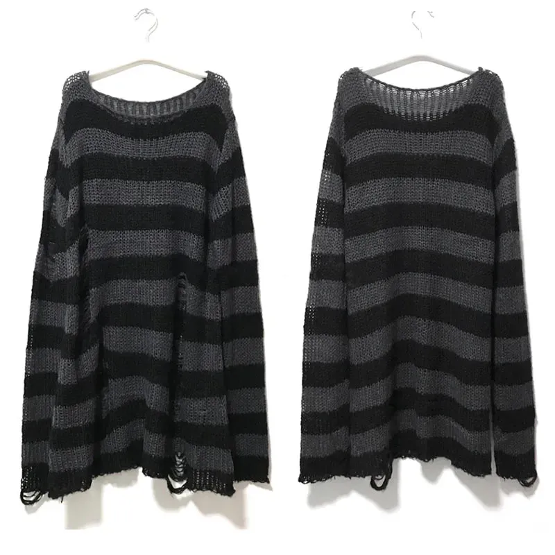 Punk Gothic Long Sweater Summer Women Hollow Out Hole Loose Thin*