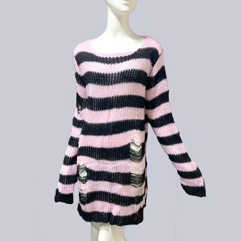 Punk Gothic Long Sweater Summer Women Hollow Out Hole Loose Thin*