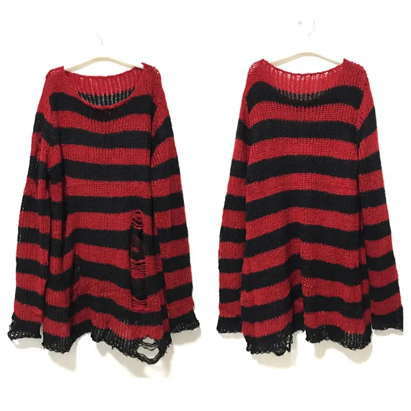 Punk Gothic Long Sweater Summer Women Hollow Out Hole Loose Thin*