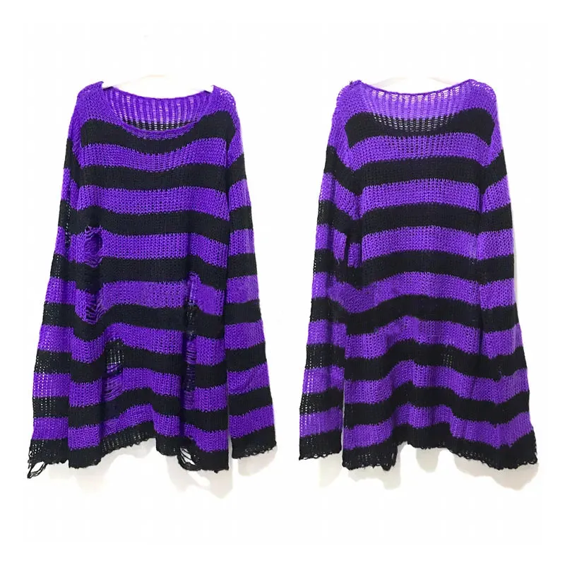 Punk Gothic Long Sweater Summer Women Hollow Out Hole Loose Thin*