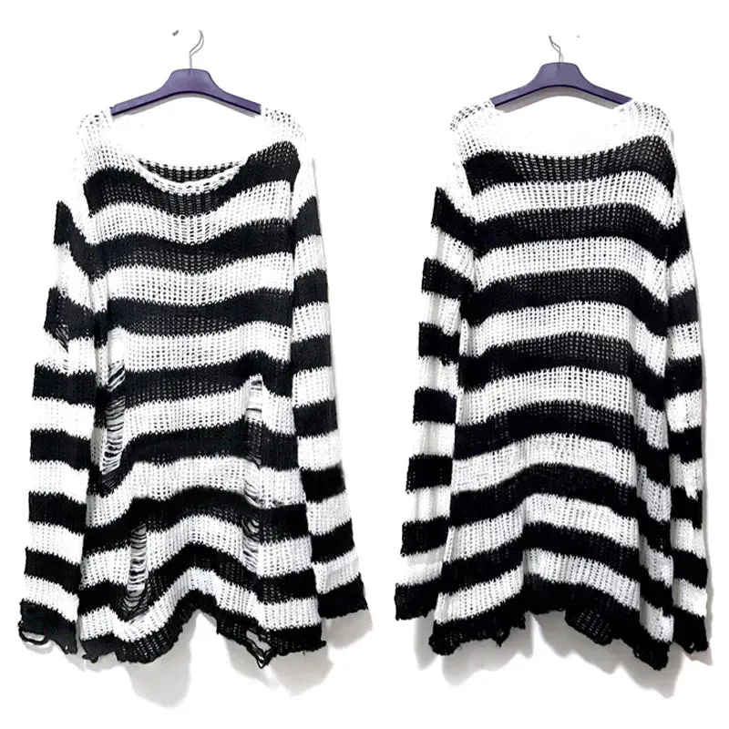 Punk Gothic Long Sweater Summer Women Hollow Out Hole Loose Thin*