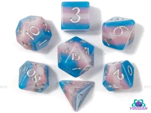 Shimmery Trans Pride | Layered Light Blue, Pink, White, Transgender Flag, Cut Corners, Ace LGBTQ  Themed | Resin Dice Set (7)