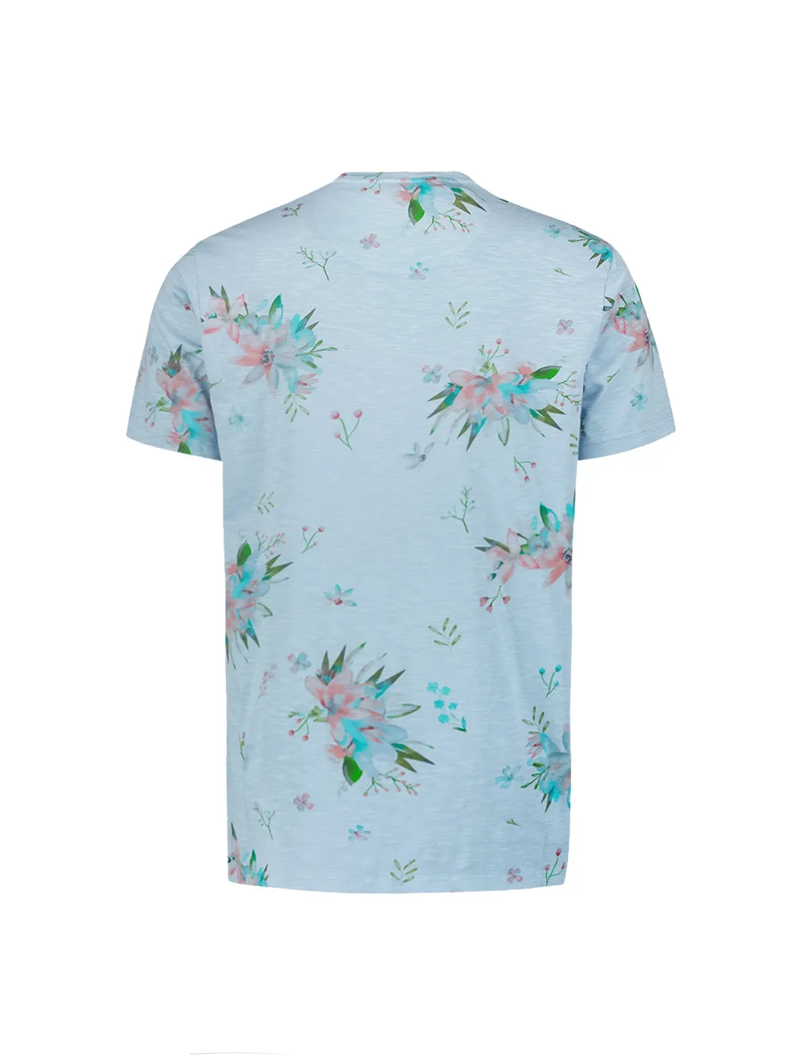 Stylish T-shirt with Round Neck and Botanical Flower Print | Sky