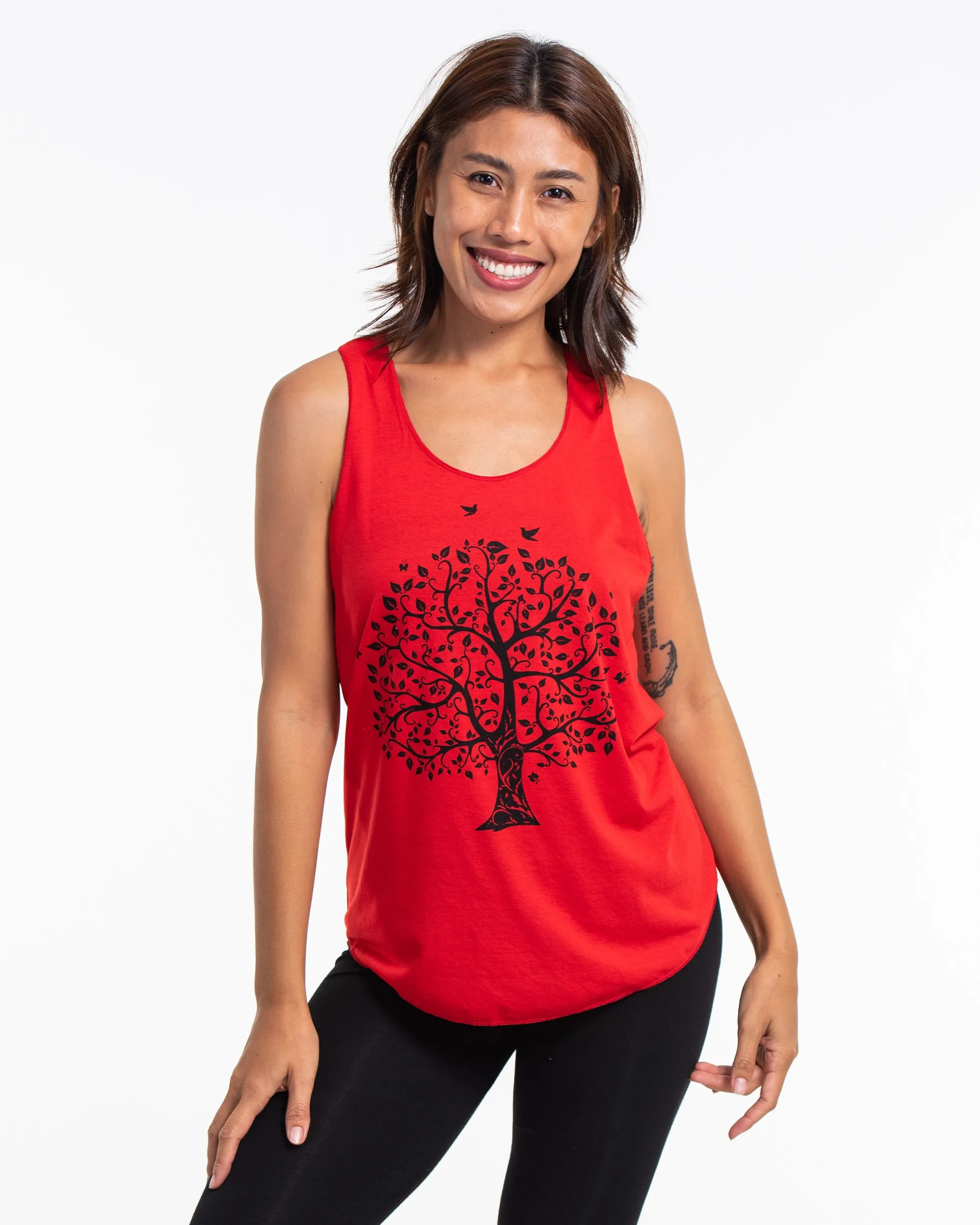 Super Soft Cotton Womens Tree Tank Top in Red