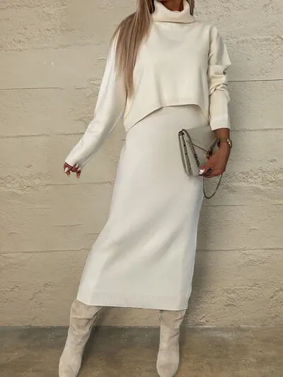 TEEK - Turtleneck Sweater and Midi Dress Set