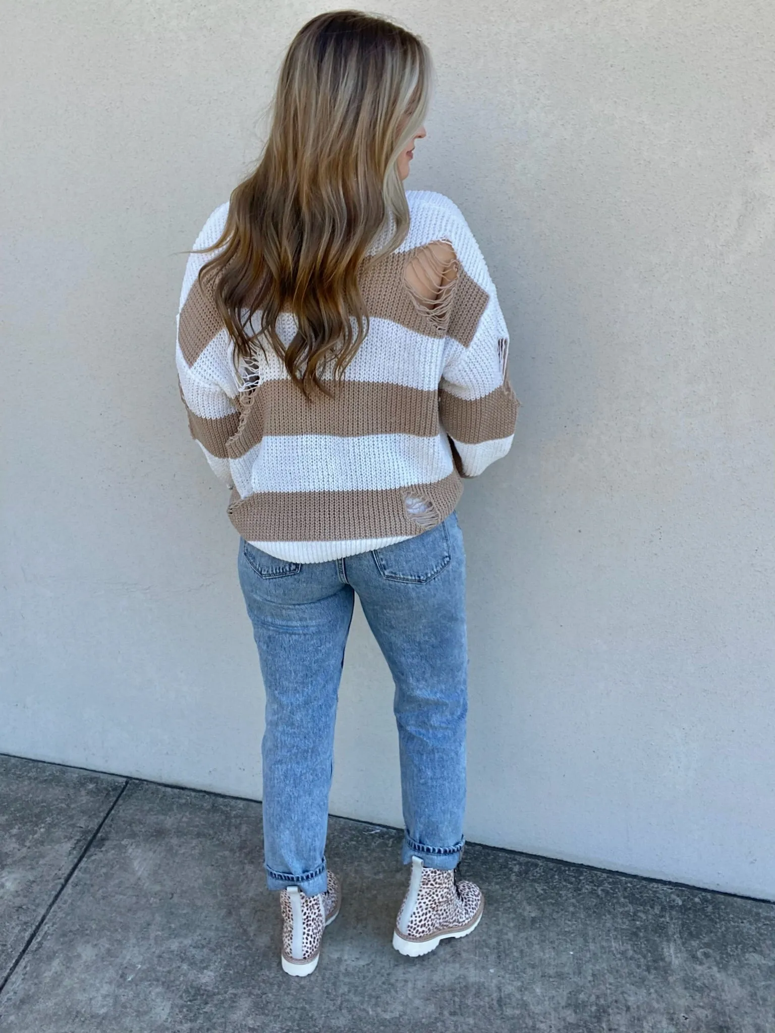 The 'Lolli' Distressed Sweater in Taupe