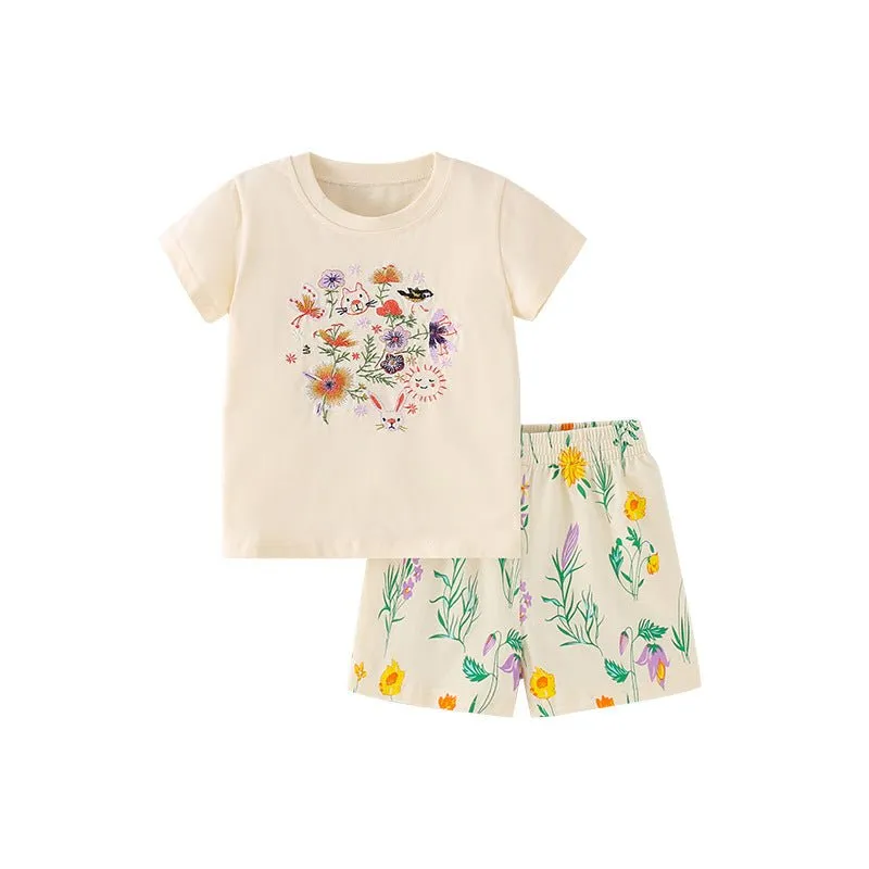 Toddler/Kid Girl's Floral Design Tee with Shorts Set