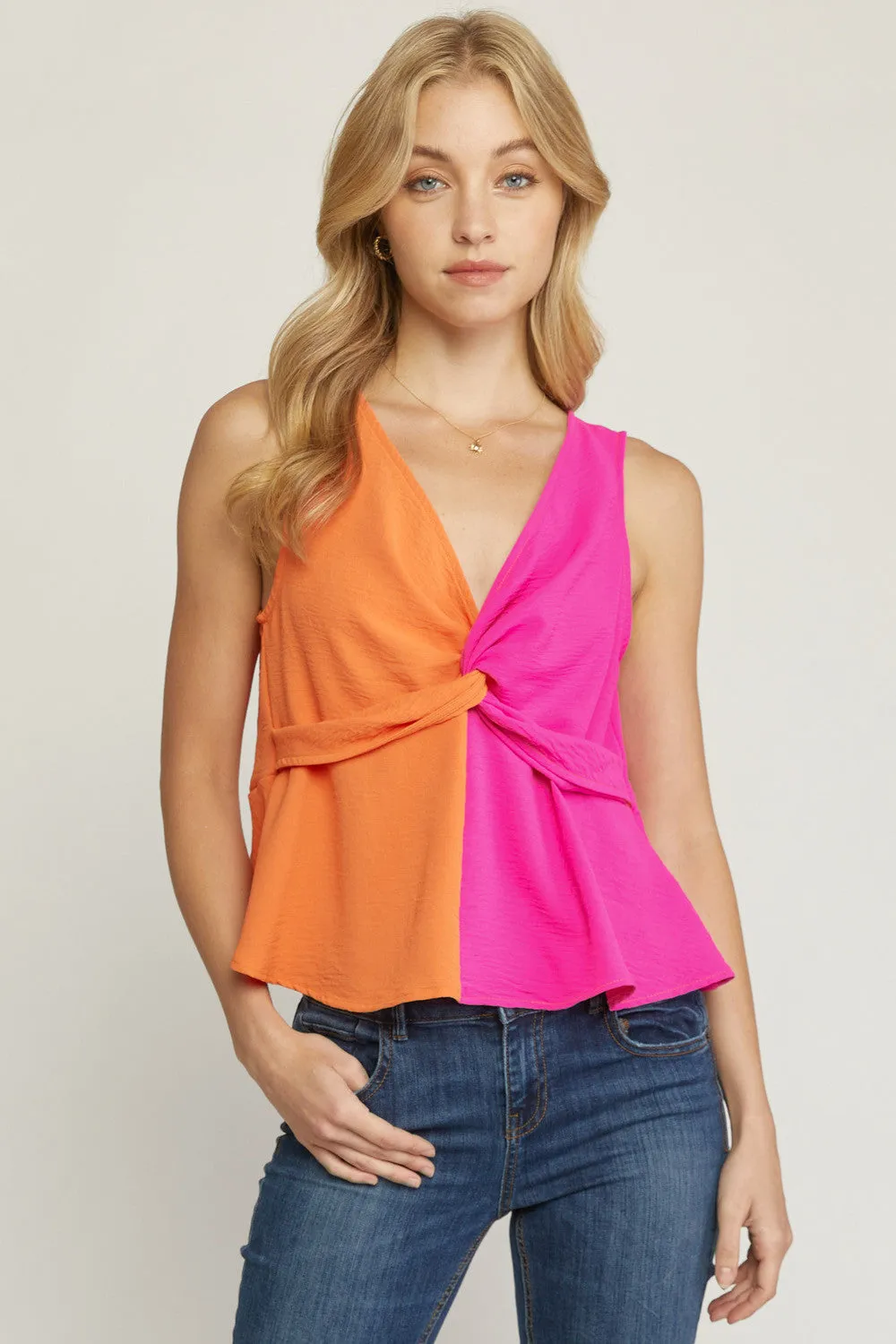 Twist Front Color Block Top