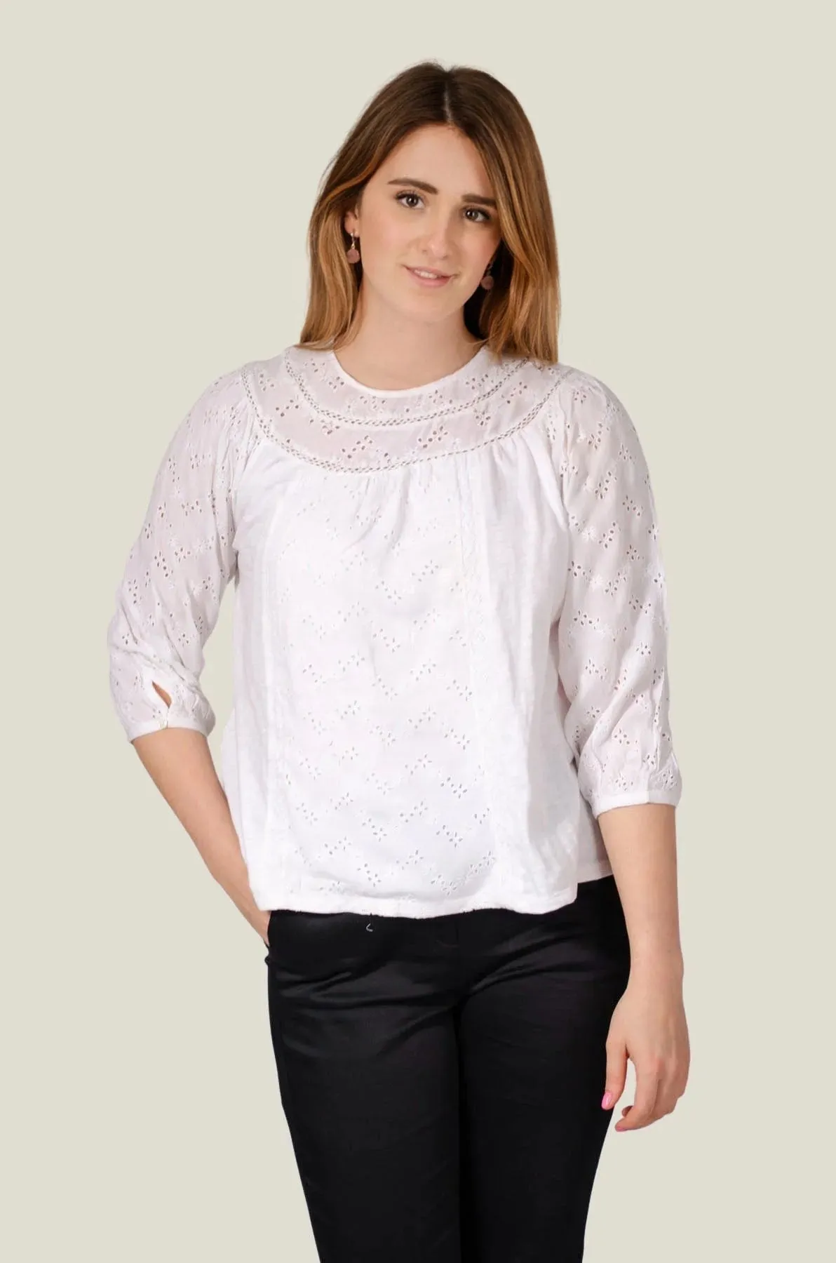 White Cotton Lace Trim Blouse