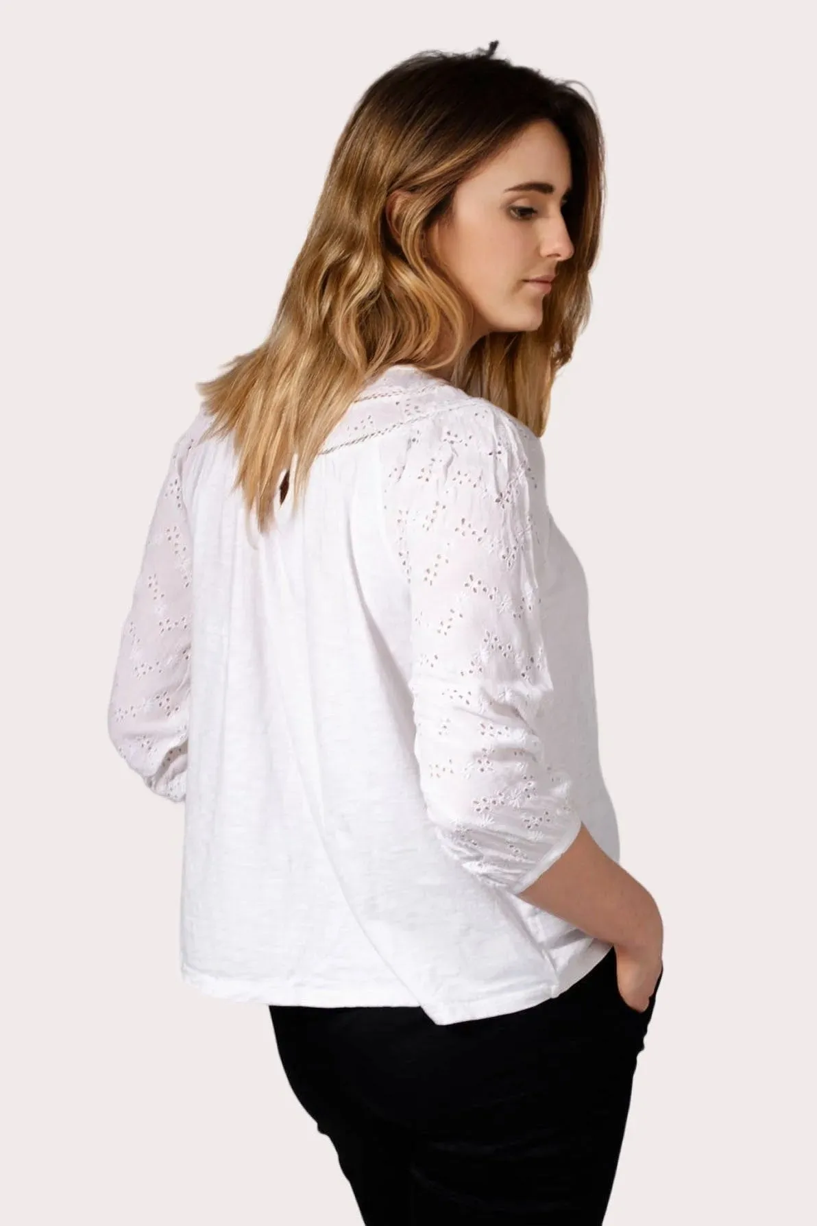 White Cotton Lace Trim Blouse