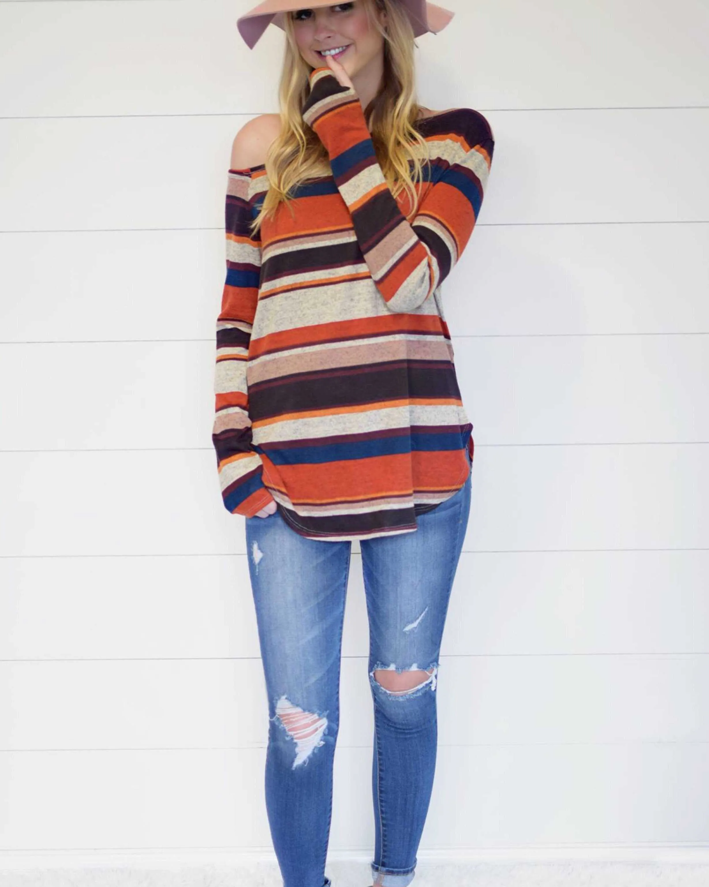 Willow Retro Stripe One Shoulder Sweater Top