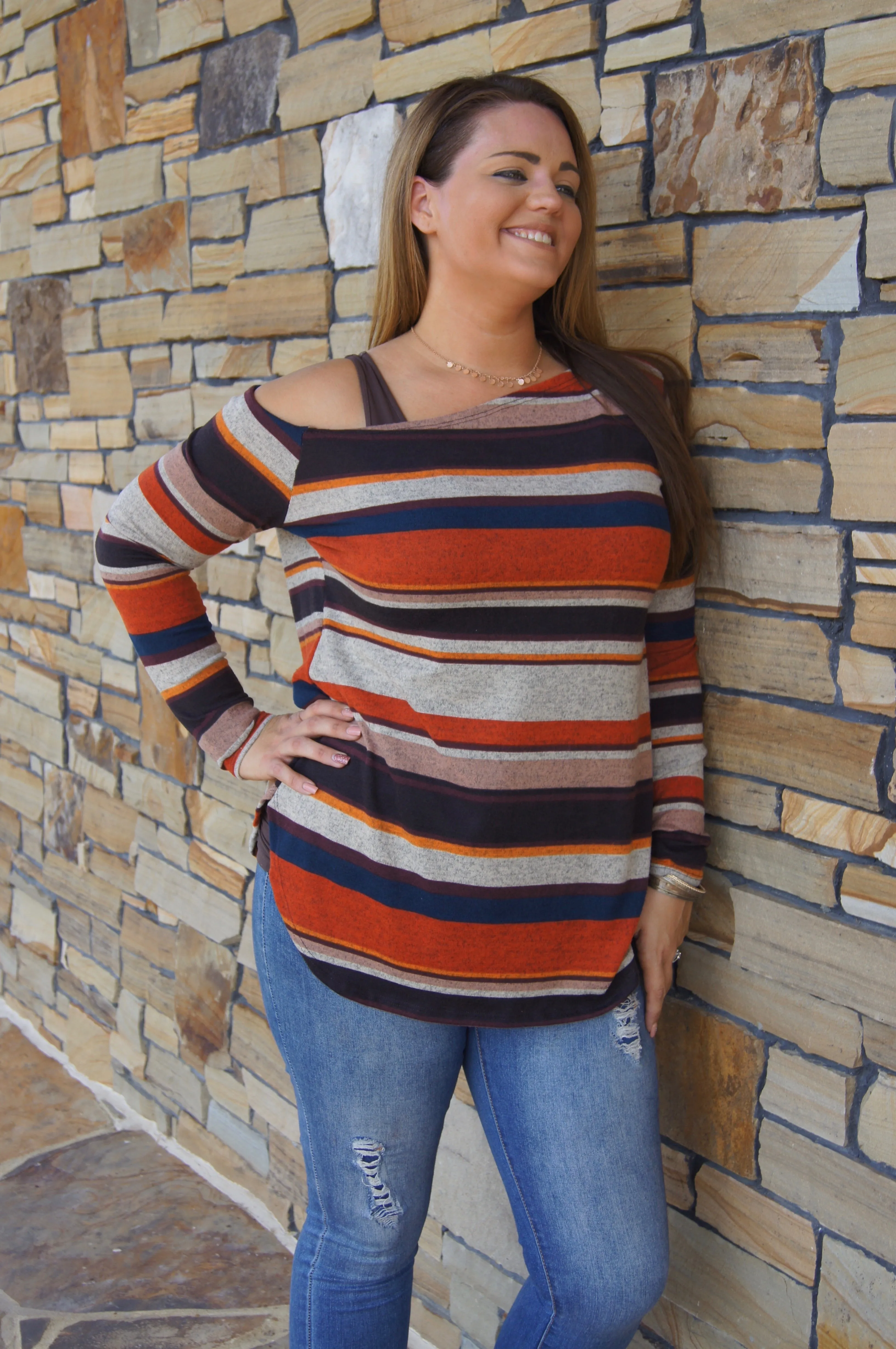 Willow Retro Stripe One Shoulder Sweater Top