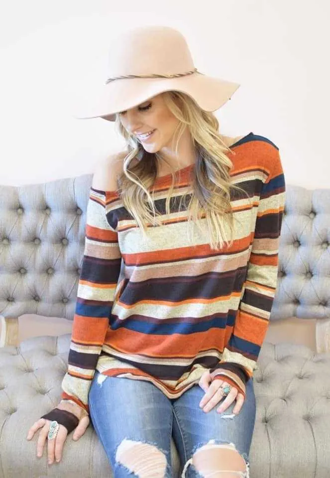 Willow Retro Stripe One Shoulder Sweater Top