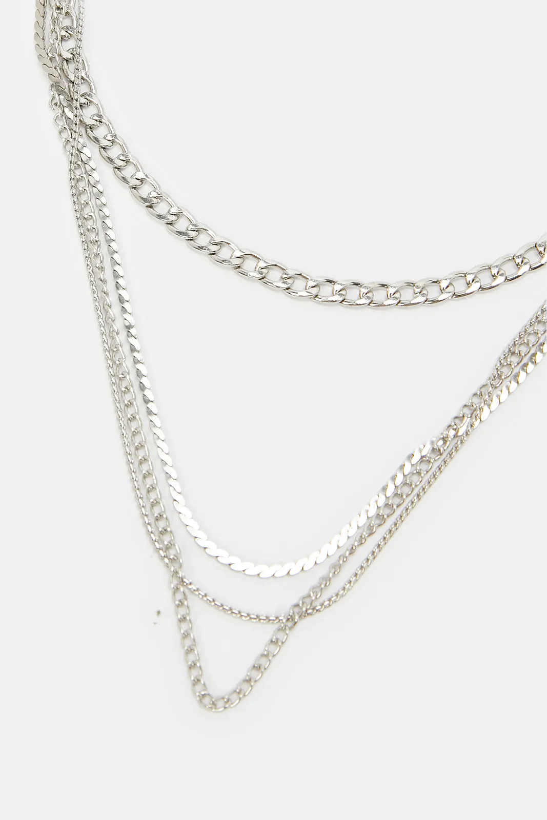 Women Silver Layered Necklace