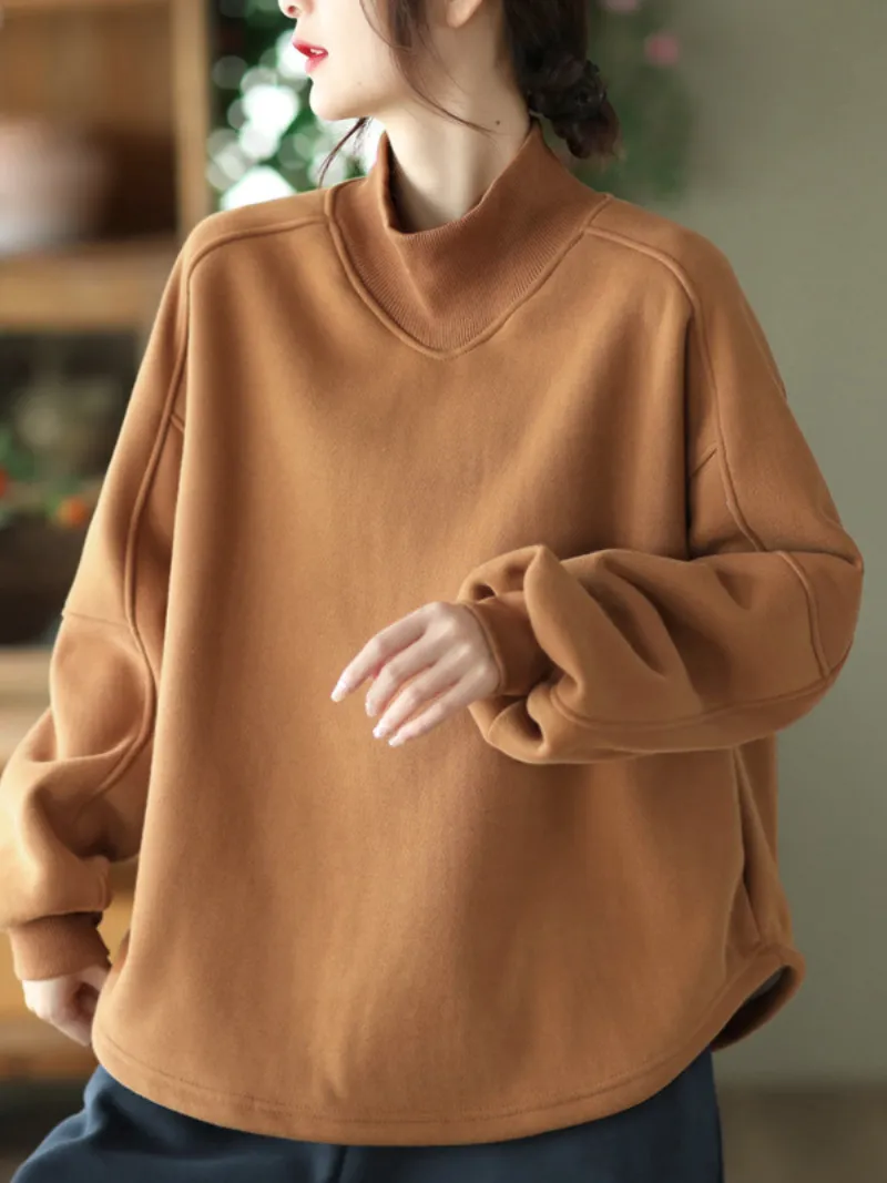 Women's Long sleeves Pullover Plus Fleece Casual Sweater Loose Top