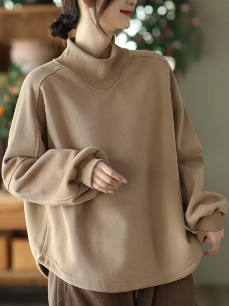 Women's Long sleeves Pullover Plus Fleece Casual Sweater Loose Top