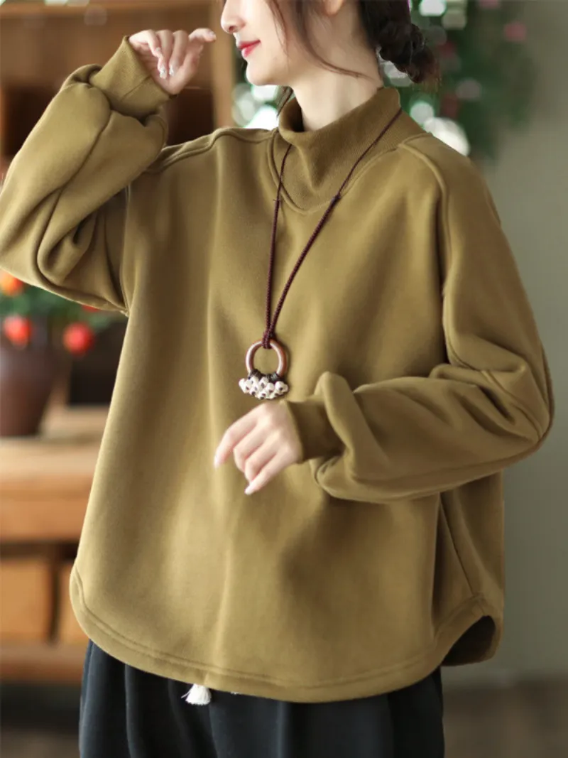 Women's Long sleeves Pullover Plus Fleece Casual Sweater Loose Top